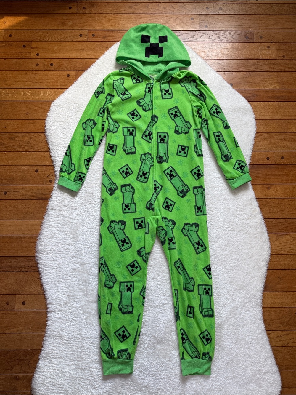 Minecraft Creeper Fleece Hooded One-Piece Pajamas 10/12